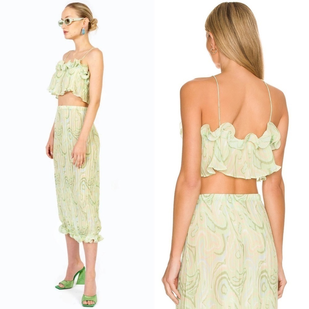 RONNY KOBO Pleated Swirl Print Ruffle Hem Y2K Fairycore Coquette Girl Skirt‎ XS - Picture 3 of 9